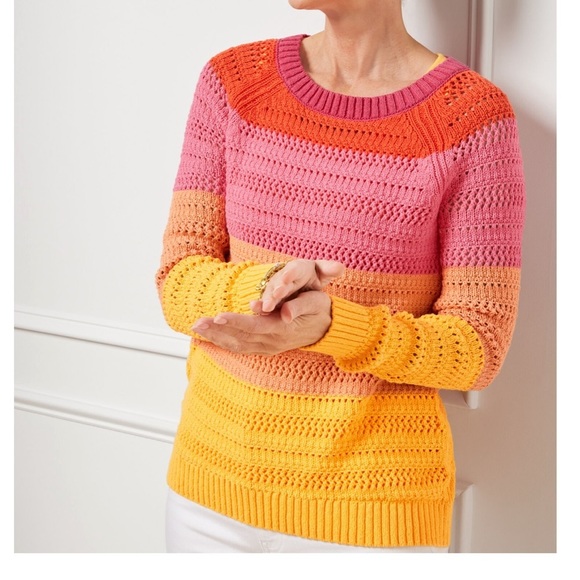 TALBOTS‎ OPEN STITCH SWEATER - COLORBLOCK MEDIUM - Picture 1 of 10